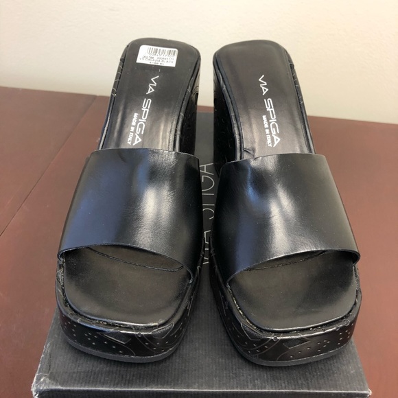 Via Spiga Black Leather Wedge Platform - Picture 2 of 7